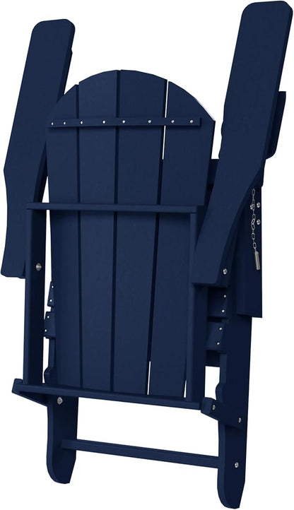 WestinTrends Malibu Folding Adjustable Adirondack Chair with Retractable Ottoman and Cup Holder (Set of 2), Navy Blue