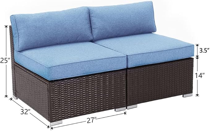 COSIEST 2-Piece Outdoor Furniture Add-on Armless Chairs for Expanding Chocolate Brown Wicker Sectional Sofa Set w - Photo 3