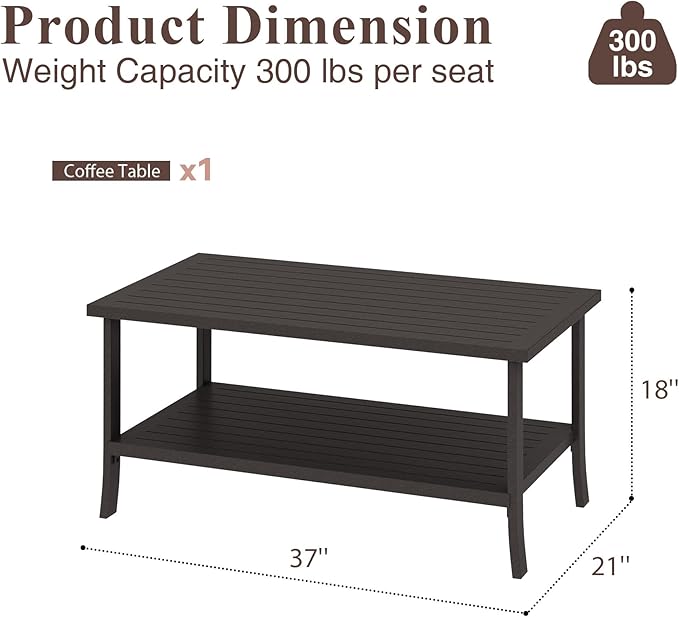 RoyalCraft Outdoor Coffee Table, Water-Resistant Metal Patio Coffee Table - Photo 2