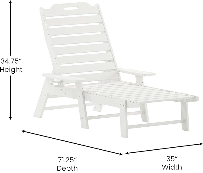 Flash Furniture Monterey Adjustable Adirondack Loungers with Cup Holders- All-Weather Indoor/Outdoor HDPE Lounge Chairs, Set of 2, White