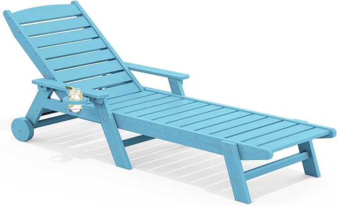 SERWALL Patio Chaise Lounge Chair, 78'' Long HDPE 5 Positions Adjustable Outdoor Lounger - Photo 1