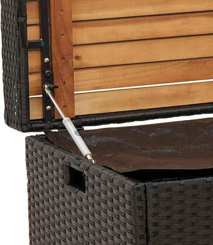 Outdoor Storage Bench with Synthetic Rattan, Acacia Wood Top, Weather-Resistant Patio Seating for Garden or Balcony