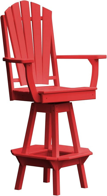 Poly Lumber Adirondack Swivel Bar Chair with Arms, Bright Red