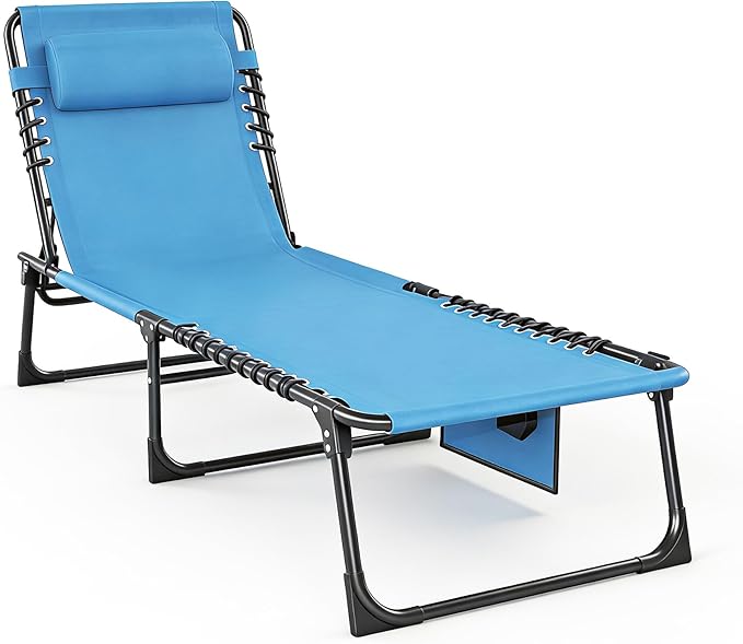 Folding Chaise Lounge Chair 5-Position Adjustable Outdoor Recliner 400LB Capacity Portable Patio Camping Beach Pool - Photo 1