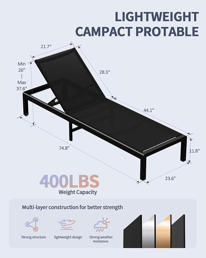 Aluminum Lounge Chairs Outdoor Chaise Furniture - Photo 3