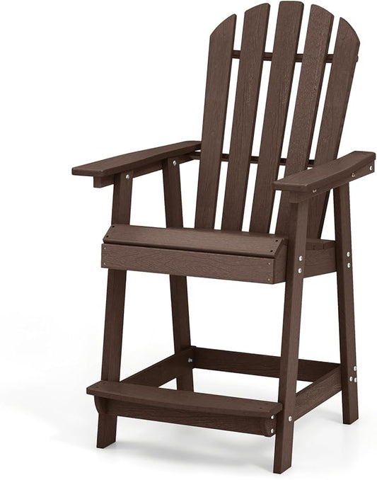 Giantex Tall Adirondack Chair, HDPE Outdoor Bar Stools with Armrests, 4.5” Wide Footrest, Patio Adirondack Barstools, All-Weather Balcony Chairs for Poolside, Garden, Backyard (1, Brown)