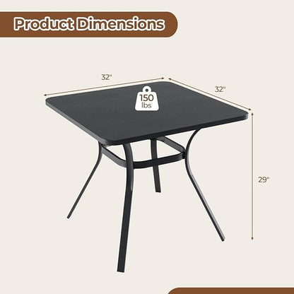 Tangkula 32-Inch Metal Patio Dining Table for 4, Outdoor Dining Table with Powder-Coated Metal Frame & Wood-Like Grain Tabletop, Square Outside Bistro Table for Backyard Garden Poolside Porch, Grey