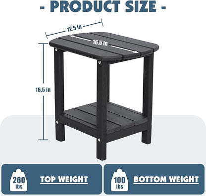 Adirondack Outdoor Side Table, 16.5” HDPE Small Patio Table with Storage Shelf, Weather Resistant End Table for Porch, Pool & Yard (Black)