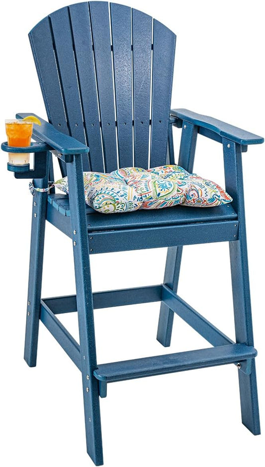 Sundale Outdoor Adirondack Bar Stool, Patio HDPE Bar Chair with Backrest, 30 Inch Seat Height Tall Bistro Dining Counter Stool with Cushion, All-Weather Pub Height Chair