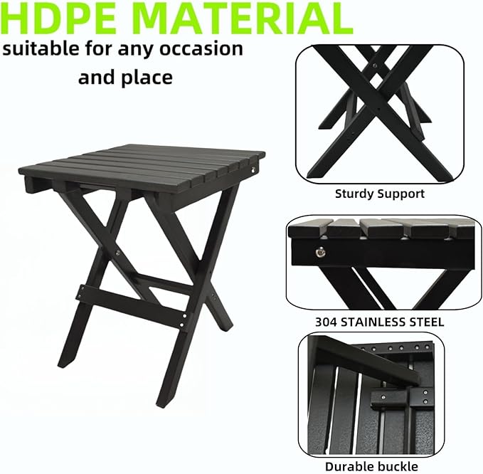 Outdoor Side Table Patio HDPE Small Outside Plastic Folding End Tables for Porch, Patio, Adirondack, Pool, Indoor, Deck - Photo 5