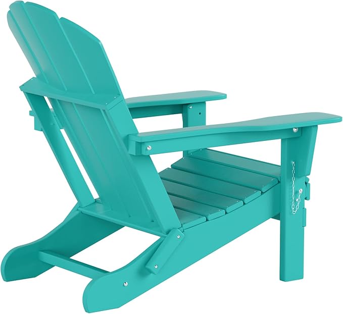 Costaelm Folding Patio Chairs Set of 2, Hdpe Adirondack Chairs Front Porch Furniture Outdoor Seating, All Weather Tanning Chair for Backyard Firepit Garden Lawn, Turquoise