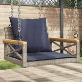 Gray PE Rattan Single Detachable Patio Swing Bench with Navy Cushions for Outdoor Relaxation and Garden Seating - Photo 1