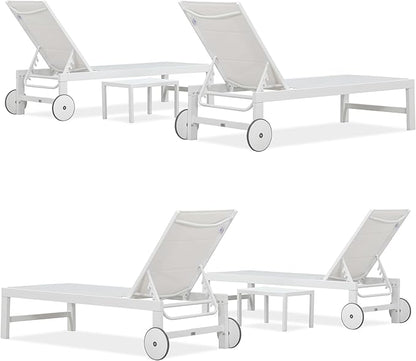 PURPLE LEAF Outdoor Chaise Lounge Set Elderly-Friendly Straight Legs Adjustable Sunbathing Recliner with Side Table for Back Support Poolside Beach Patio Lounge Chairs Cream 2 Sets