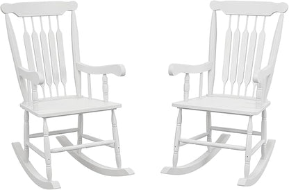 Outsunny Outdoor Wood Rocking Chairs Set of 2, 350 lbs. Porch Rockers with High Back for Garden, Patio, Balcony, White