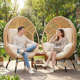 2 pcs Oversized Wicker Egg Chair Outdoor Indoor - Rattan Patio Egg Lounge Chairs with Cushion 500lbs Capacity for Living Room, Balcony, Backyard