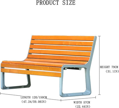 Outdoor 47in Bench Cast Aluminum Metal Garden Bench Weatherproof Weather Resistant Patio Bench Wooden Front Porch Bench(120 * 57cm(47.24 * 22.44in))