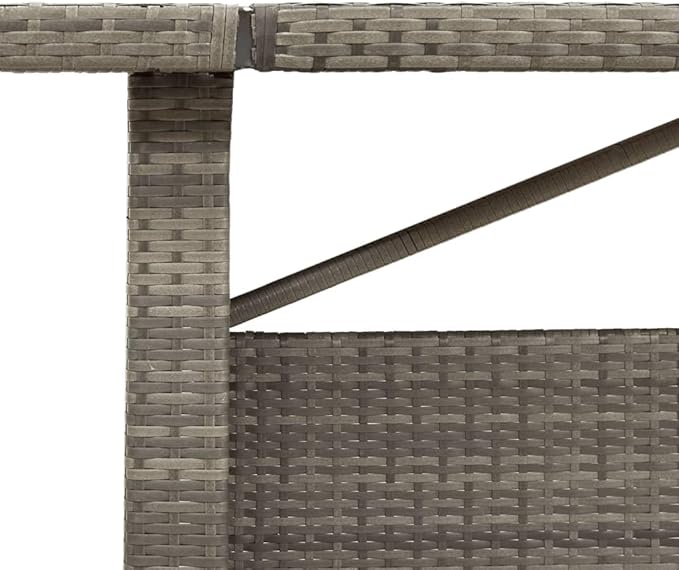 vidaXL Patio Dining Table - Gray Poly Rattan & Tempered Glass - Outdoor Garden/Lawn Furniture for Patio/Deck - Photo 5
