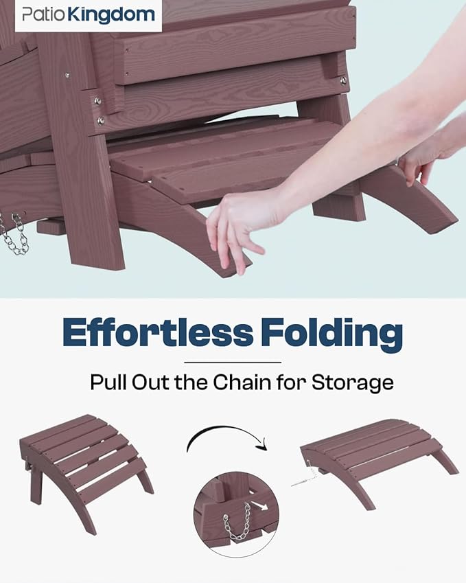 6-Piece Folding Adirondack Chair Set with Cup Holders, Ottomans, Side Table & 9FT Patio Umbrella with Base - Photo 3
