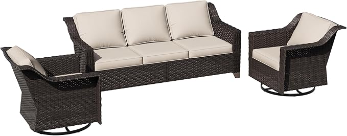 3 Pieces Patio Conversation Furniture Set - 1 Sofa, 2 Swivel Chairs - Photo 6