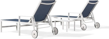 PURPLE LEAF Lounge Chair Outdoor Set 2 Pieces White Aluminum Chaise Lounge with Armrest and Wheels for Pool Deck Patio, Indigo