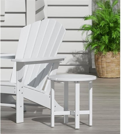 Costaelm Round Outdoor Side Tables, Adirondack Patio Tables for Outside, HDPE Patio End Table Weather Resistant, Balcony Table for Pool, Seaside, Backyard, Porch, Indoor Companion, White