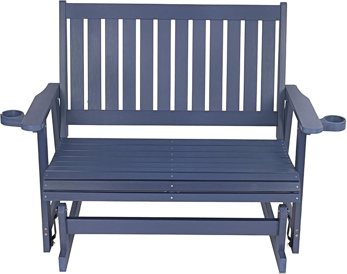 HIPS Patio Glider with Cup Holders, Durable Poly Lumber Material, All-Weather Resistant - Photo 9