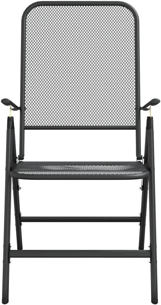 Folding Garden Chair Set of 2 Anthracite, 24 x 22.2 x 41.7 in Metal Frame with 7-Position Reclining for Patio or Apartment Balcony, Stackable Outdoor Lounge Seating