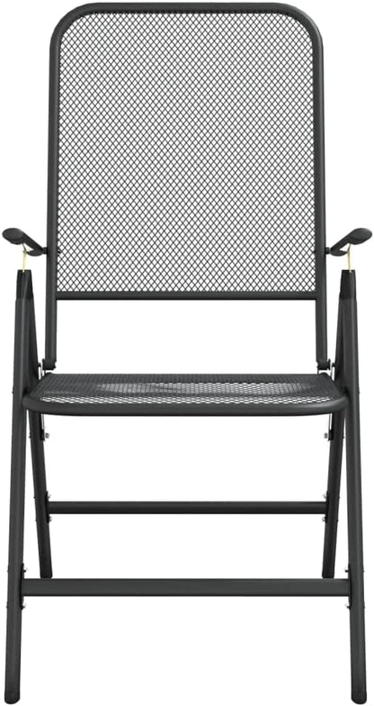 Folding Garden Chair Set of 2 Anthracite, 24 x 22.2 x 41.7 in Metal Frame with 7-Position Reclining for Patio or Apartment Balcony, Stackable Outdoor Lounge Seating