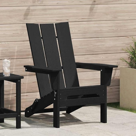 Folding Adirondack Chair Black 31.69 x 29.33 x 36.22 in HDPE Polyethylene Stainless Steel Modern Patio Furniture Foldable for Easy Storage and Transport Supports 242.51 lb