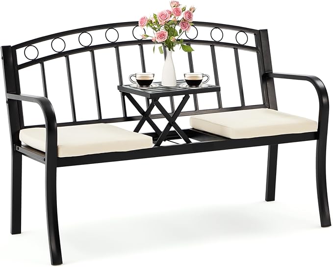 AVAWING Outdoor Metal Garden Bench, 2-Seat Patio Porch Bench with Steel Frame - Photo 10