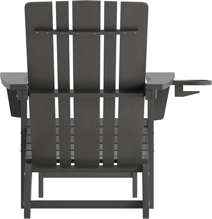 Flash Furniture Halifax Poly Resin Adirondack Chair with Cup Holder and Pull Out Ottoman, All-Weather Poly Resin Indoor/Outdoor Lounge Chair, Gray, Set of 1