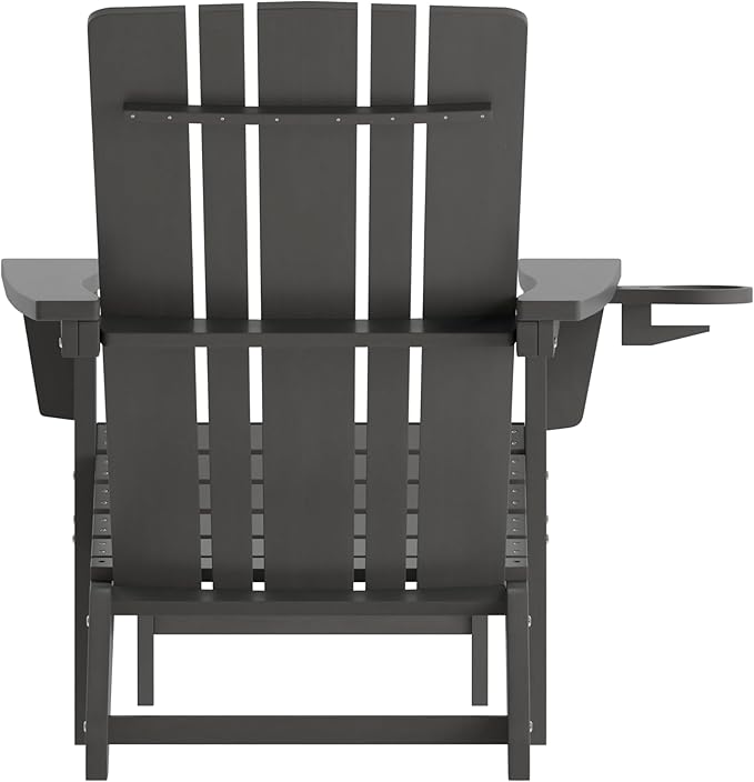 Taylor & Logan Hedley Adirondack Chair with Cup Holder and Pull Out Ottoman, All-Weather HDPE Indoor/Outdoor Lounge Chair in Gray