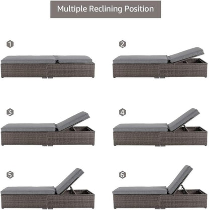 Patiorama Outdoor Patio Chaise Lounge Chair, Elegant Reclining Adjustable Pool Rattan Chaise Lounge Chair with Cushion, Grey PE Wicker, Steel Frame,Light Grey, Set of 2