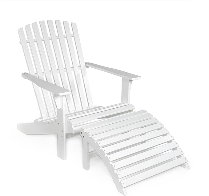 JONATHAN Y ADK1000D Saranac 2-Piece Traditional Rustic Acacia Wood Adirondack Chair with Detachable Ottoman Classic, Coastal, Cottage, Vintage, Farmhouse, White