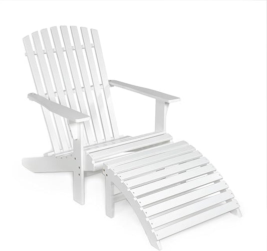 JONATHAN Y ADK1000D Saranac 2-Piece Traditional Rustic Acacia Wood Adirondack Chair with Detachable Ottoman Classic, Coastal, Cottage, Vintage, Farmhouse, White