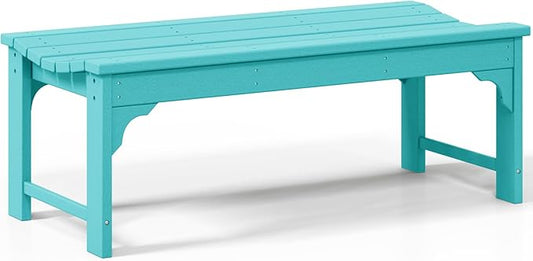 Costaelm Outdoor Benches Weatherproof, All Weather Resistant Park Bench Poly Lumber Backless Garden Bench Seat for Entryway Front Porch, Turquoise