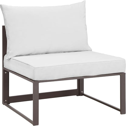 Modway Fortuna Aluminum Outdoor Patio Armless Chair in Brown White
