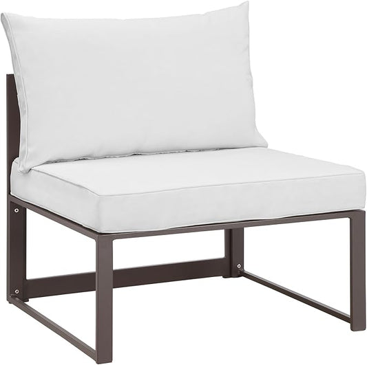 Modway Fortuna Aluminum Outdoor Patio Armless Chair in Brown White