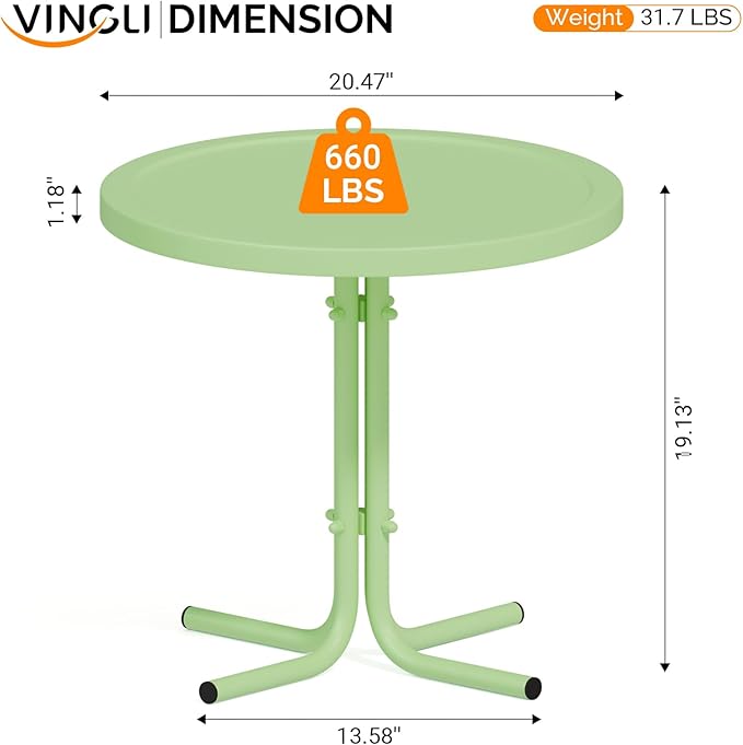 VINGLI Outdoor Side Table, Round Metal Patio Side Table End Table for Garden, Balcony, Porch and Living Room (Key Lime)