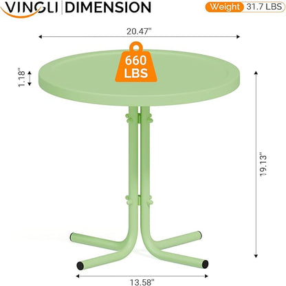 VINGLI Outdoor Side Table, Round Metal Patio Side Table End Table for Garden, Balcony, Porch and Living Room (Key Lime)