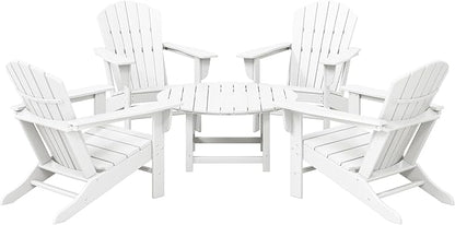 WestinTrends Dylan 5-Piece Outdoor Patio HDPE Adirondack Chair with Round Coffee Table Conversation Set, White