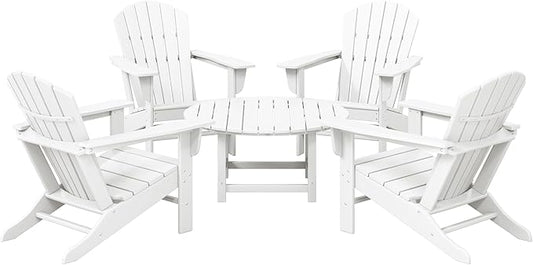 WestinTrends Dylan 5-Piece Outdoor Patio HDPE Adirondack Chair with Round Coffee Table Conversation Set, White