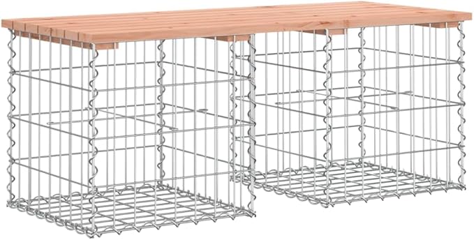 Garden Bench Wood Color Silver Solid Douglas Wood Galvanized Steel Outdoor Seating Rustic Farmhouse Style Gabion Design Durable Weather Resistant Patio Backyard Furniture
