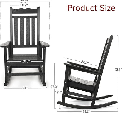 Stoog All-Weather Outdoor Rocking Chairs Set of 2, Oversized Rocking Chairs with 400 lbs Weight Capacity, for Backyard, Fire Pit, Lawn, Garden, Black
