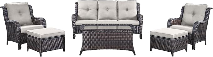 Rilyson Outdoor Patio Wicker Furniture Set - 6 Piece Rattan Patio Conversation Sectional Sofa Set with 1 Couch - Photo 1