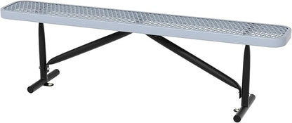 6 Ft Metal Park Benches for Outside, Outdoor Backless Bench with Thermoplastic Coating, Portable Frame, Commercial Expanded Metal Mesh Bench for Shopping Mall, Store, Park, Patio, Deck, Grey