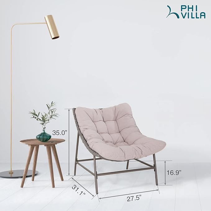 PHI VILLA Outdoor Papasan Chairs Set of 2, Oversized Scoop Wicker Chairs with Cushions & Steel Frame - Photo 2