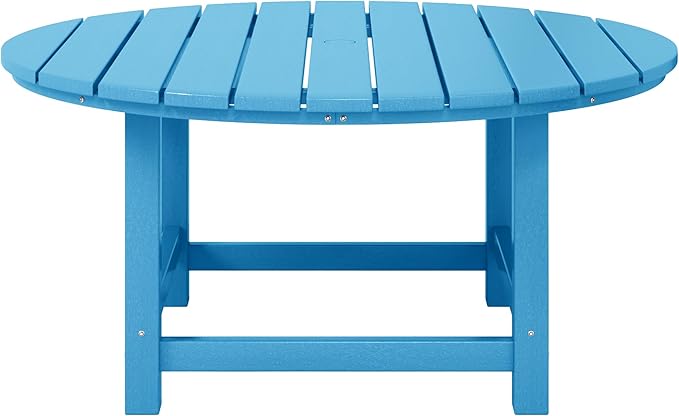 WestinTrends Dylan 5-Piece Outdoor Patio HDPE Adirondack Chair with Round Coffee Table Conversation Set, Pacific Blue