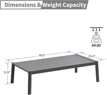 Outdoor Patio Coffee Table All-Weather Aluminum Rectangle Coffee Tables for Garden Backyard Contemporary End Tables, Grey Frame