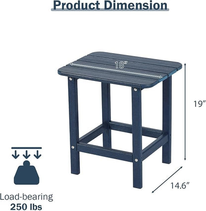 Aoodor 19'' Adirondack Side Table, Rectangular HDPE End Table, Weather Resistant and Easy Maintenance, Dark Blue